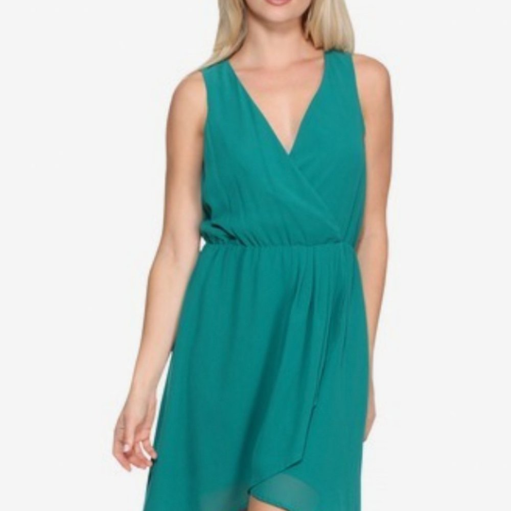 Octavia dark aqua Wrap Front hi-lo dress, size M